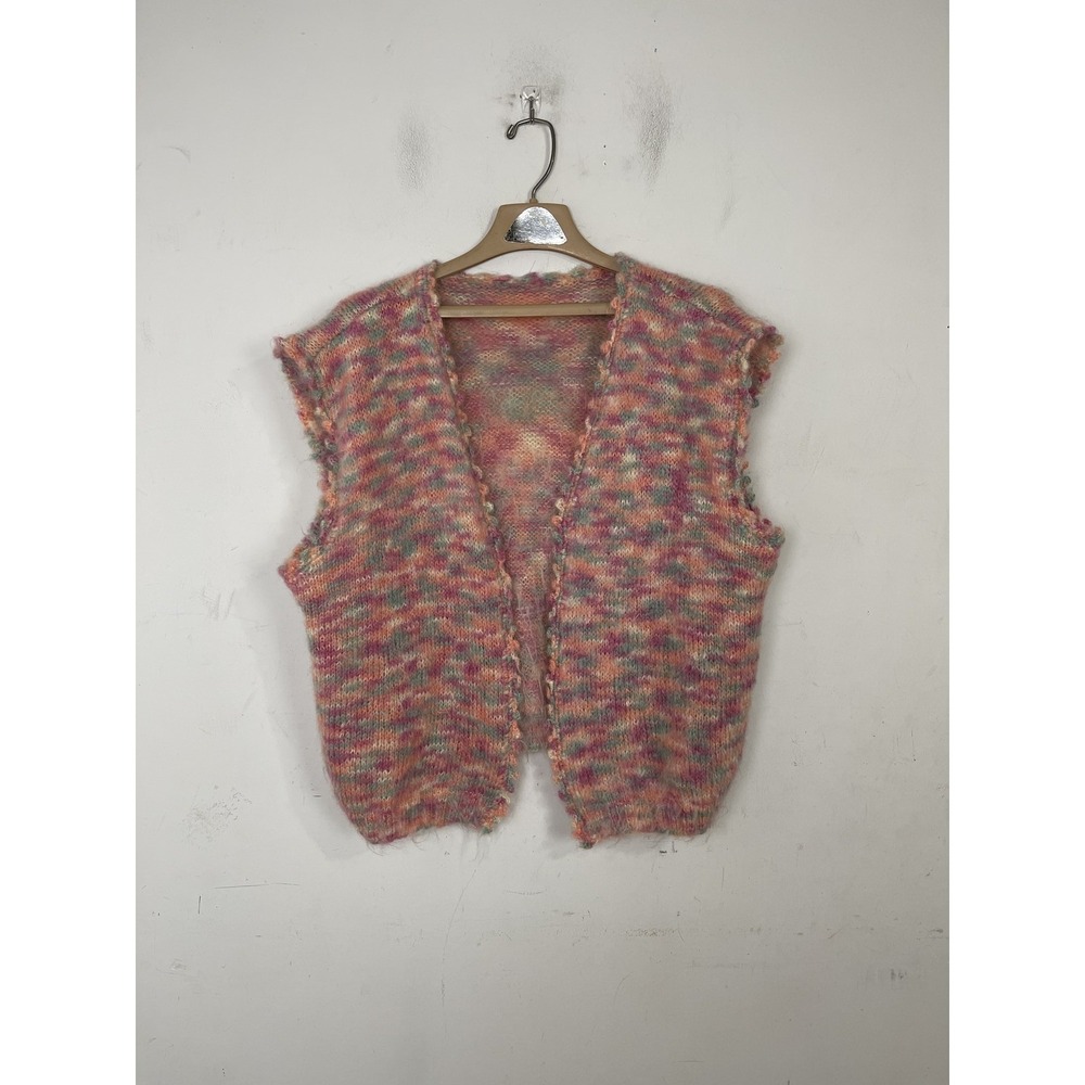 Womens Vest Cardigan Handmade Knit Chunky Fuzzy Boho Grandma Cottage Crochet